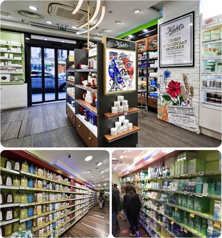 파리 몽쥬약국(Pharmacie Monge Notre Dame) 매장 내부 사진